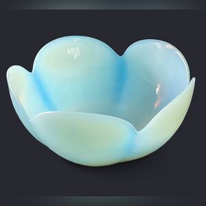 VINTAGE Art Deco Opalescent Opaline Baby Blue Translucent Glass Serving Bowl